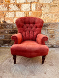 Vintage Red Wingback Armchair – Button Back Fireside Chair