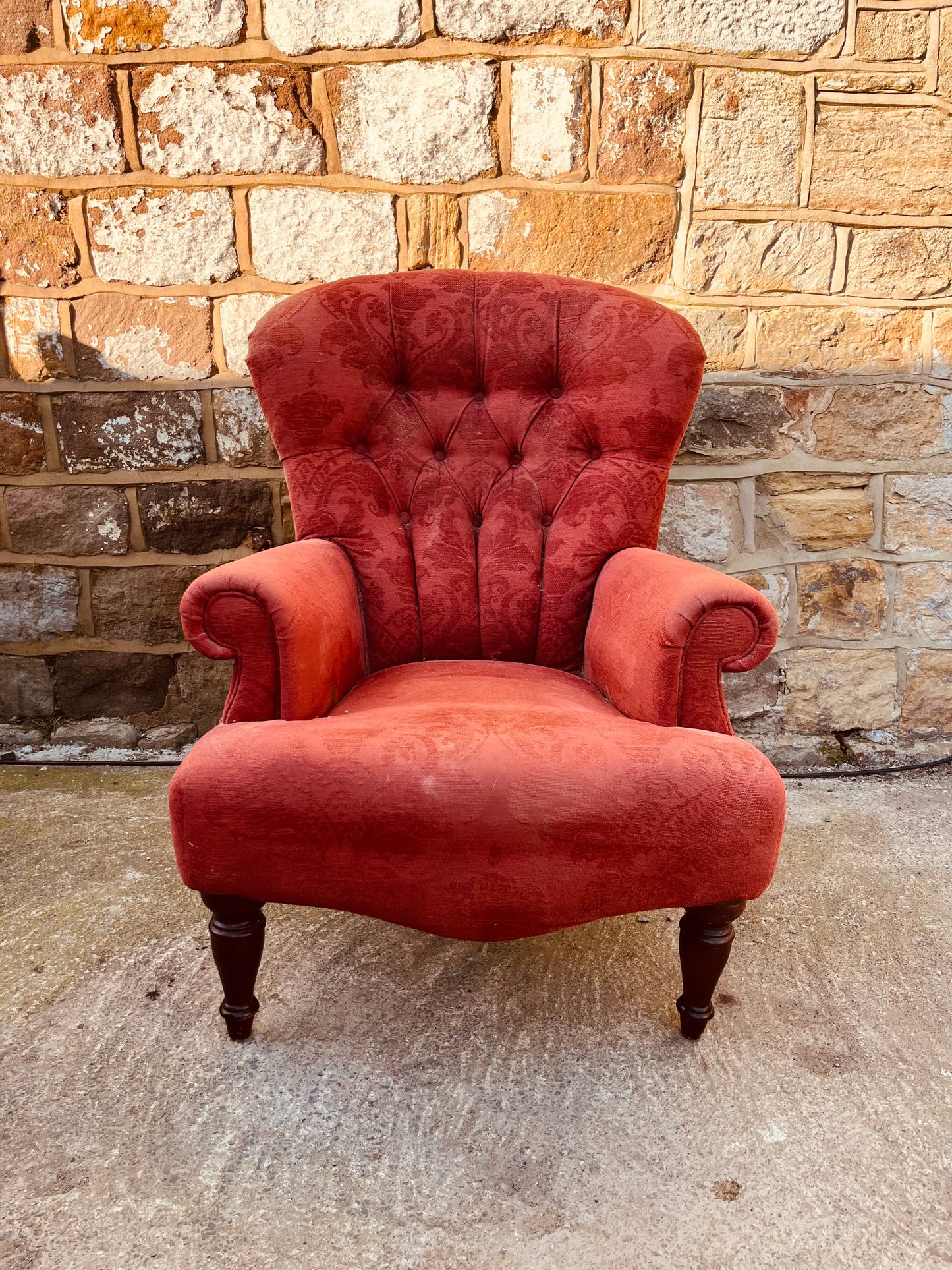 Vintage Red Wingback Armchair – Button Back Fireside Chair