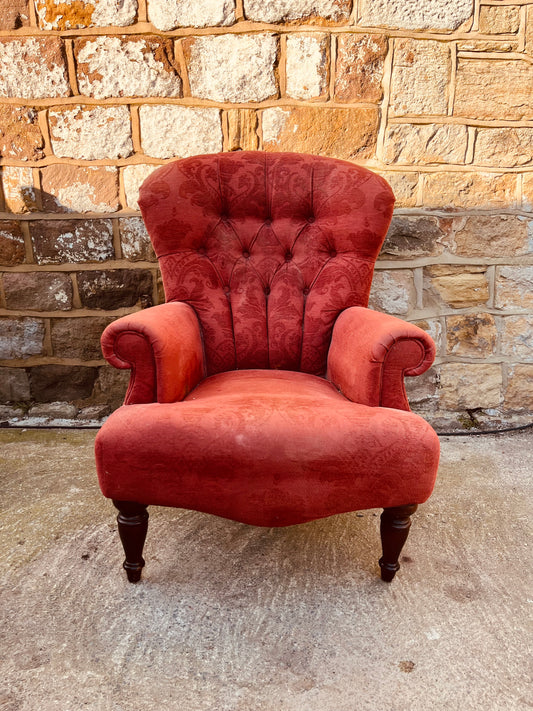 Vintage Red Wingback Armchair – Button Back Fireside Chair