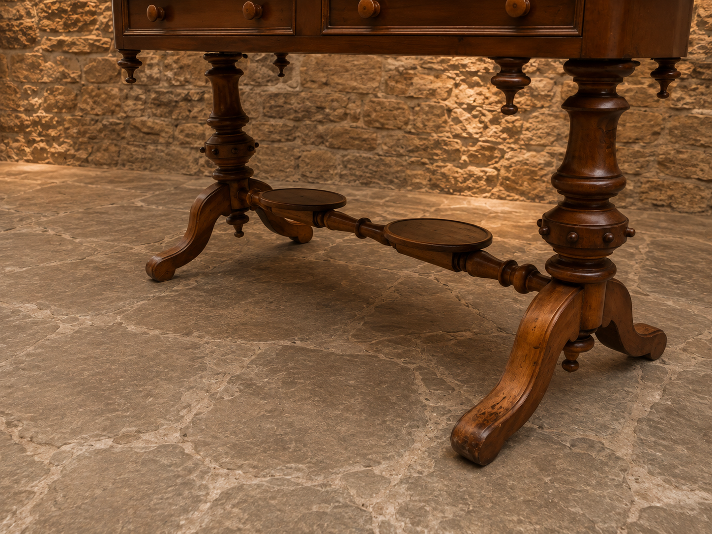 Antique Victorian Walnut Writing Table Desk c.1870 – Four Drawer Library Desk