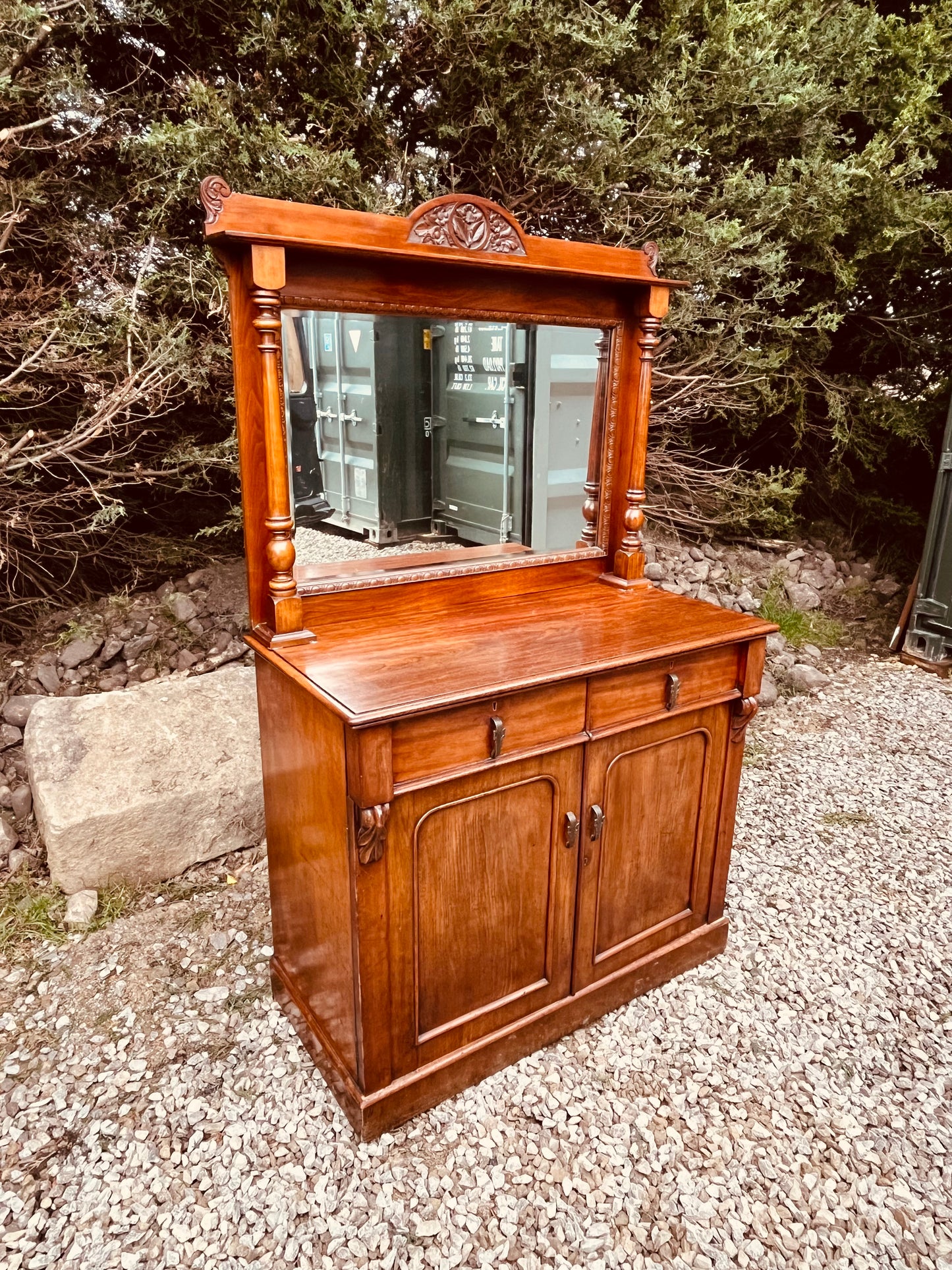 Antique Edwardian Mahogany Sideboard with Mirror Back, Circa 1900