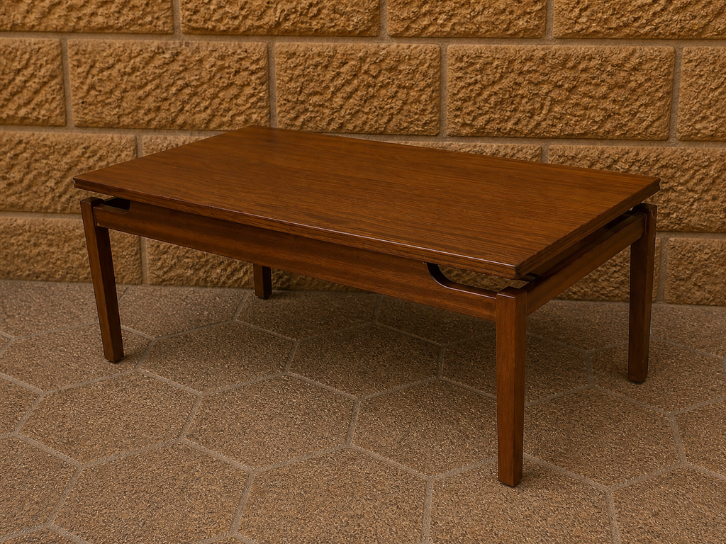 Mid Century Teak Coffee Table with Removable Tray – Scandinavian Style 1960s