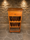 Vintage Wooden Wine Rack Cabinet – Freestanding Rustic Bottle Storage with Drawer