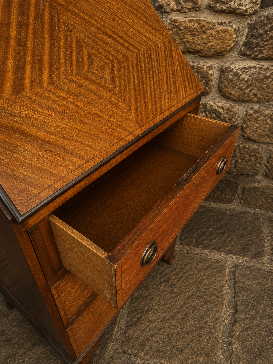 Antique Edwardian Mahogany Bureau Chest – Inlaid Fall Front Writing Desk