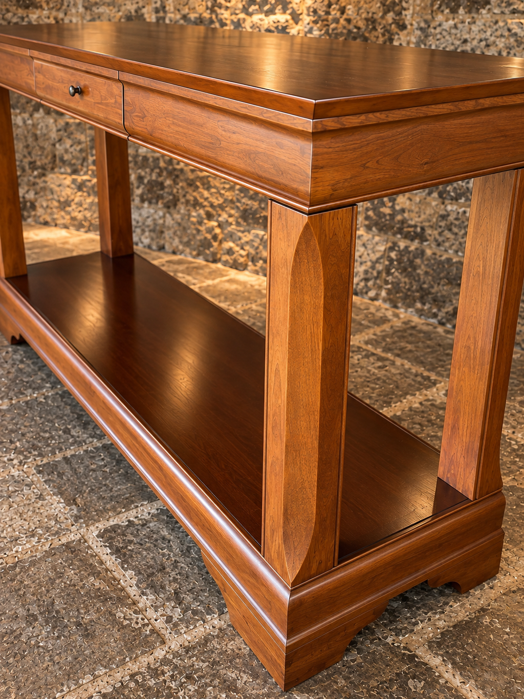 Vintage Architectural Console Table with Drawer & Lower Shelf