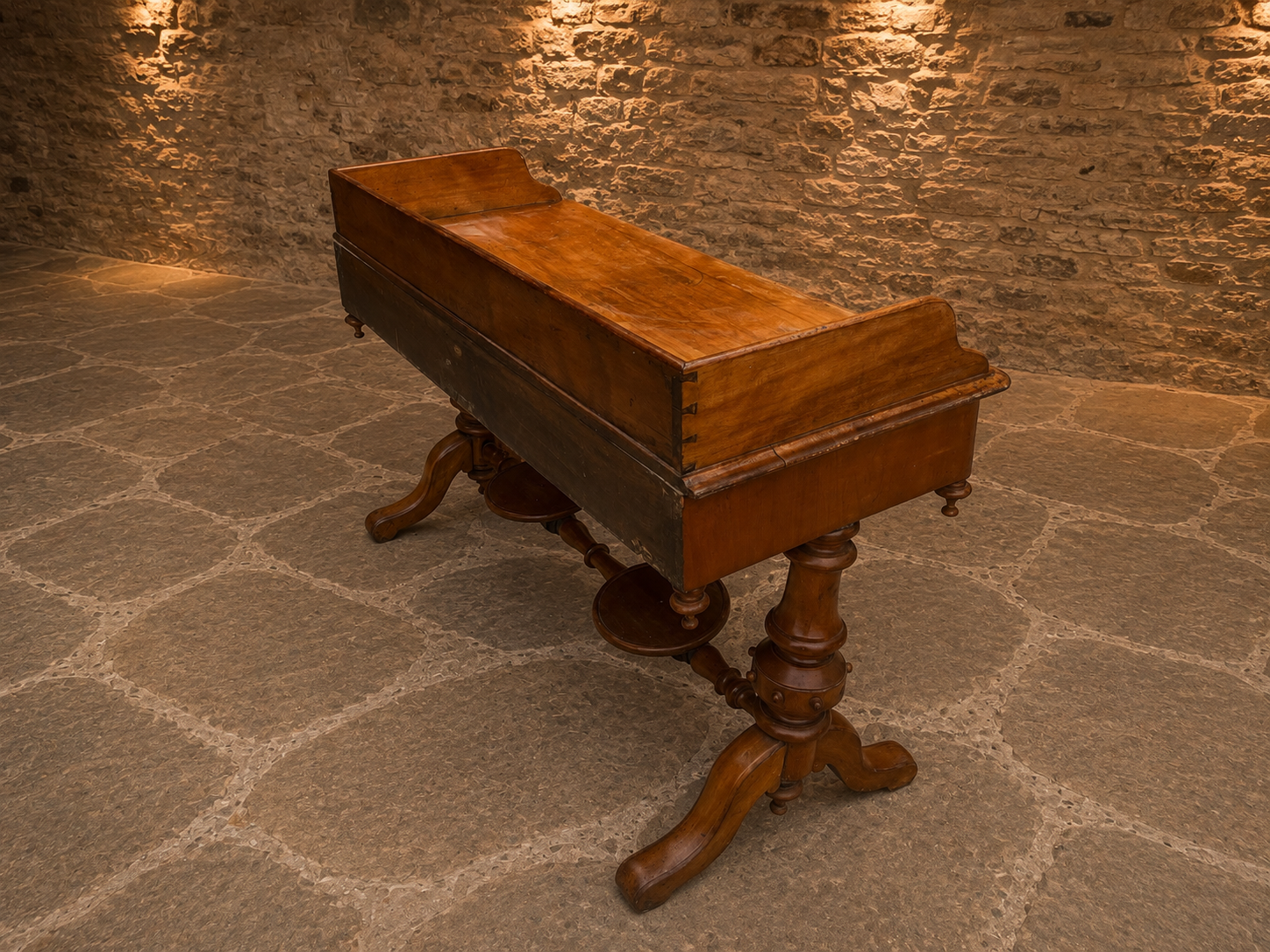 Antique Victorian Walnut Writing Table Desk c.1870 – Four Drawer Library Desk
