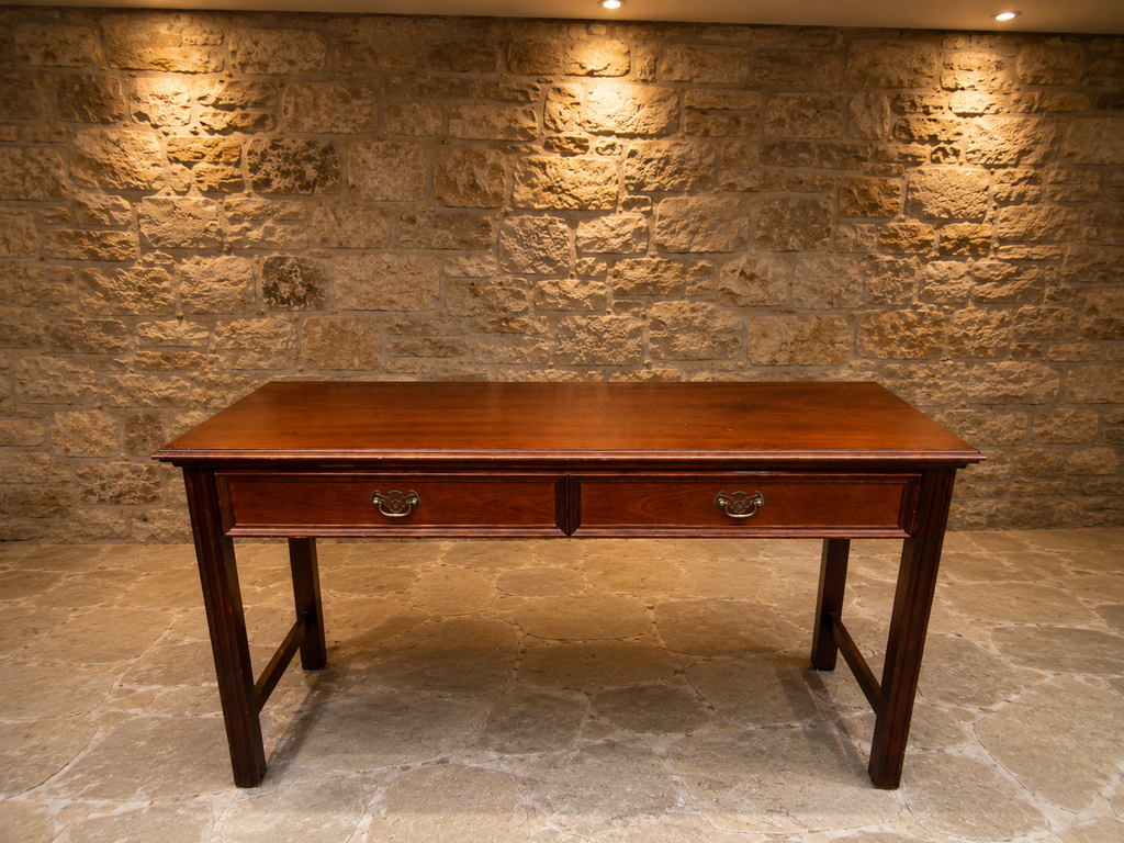 Antique Georgian Revival Mahogany Writing Table | English Library Desk | Two Drawer Console Table | c.1920–1940