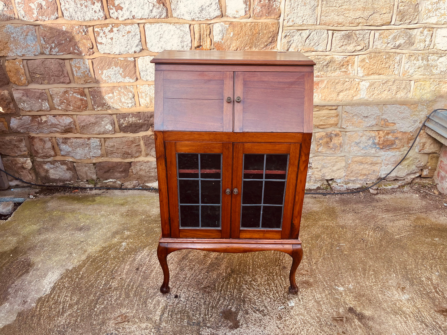 Vintage Walnut Bureau Cabinet on Queen Anne Legs