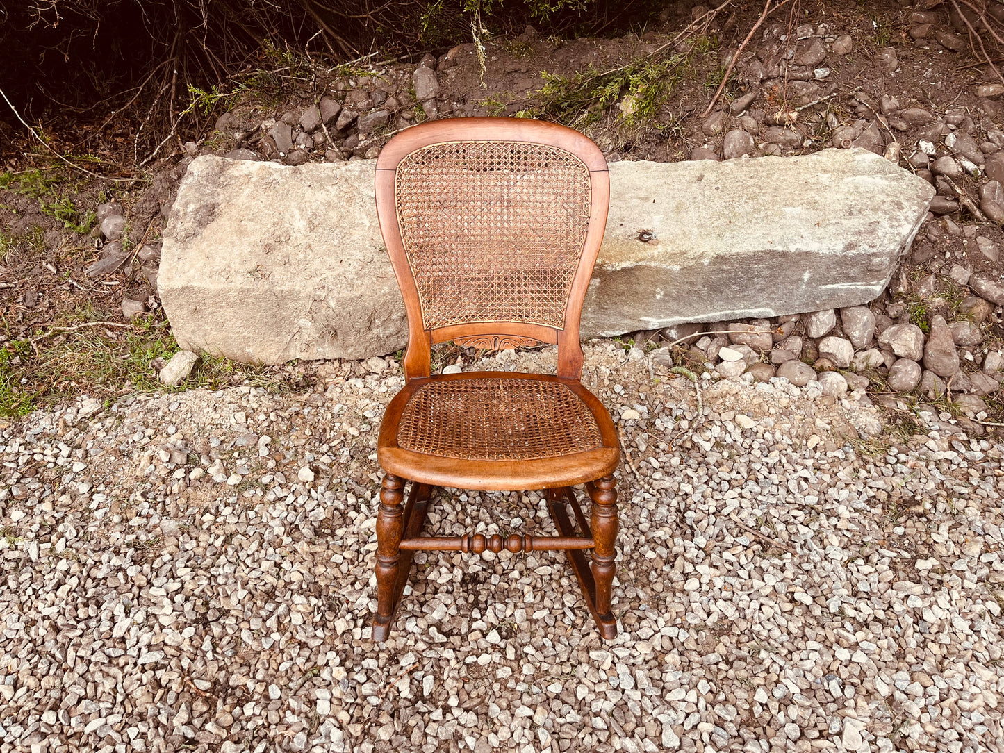 Antique Victorian Cane Rocking Chair – Rustic Wooden Farmhouse Rocker