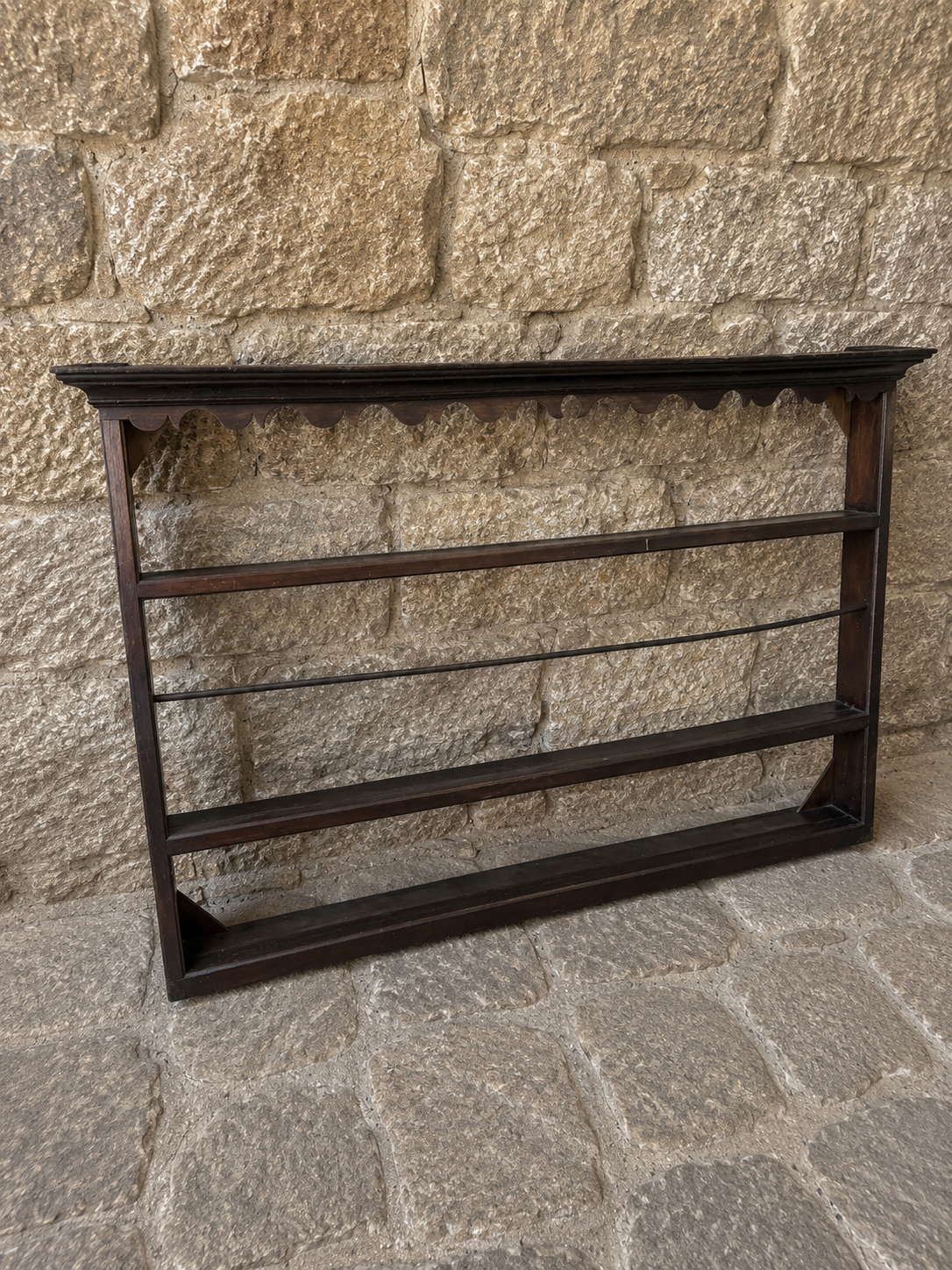 Victorian Dark Pine Wall Mounted Plate Rack c.1890