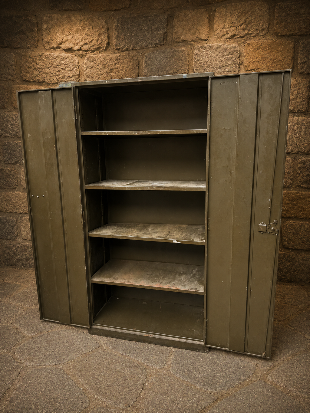 Vintage Industrial Steel Storage Cabinet | Military Green Metal Cupboard | Mid Century Factory Shelving Unit