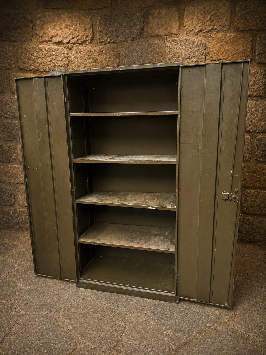 Vintage Industrial Steel Storage Cabinet | Military Green Metal Cupboard | Mid Century Factory Shelving Unit