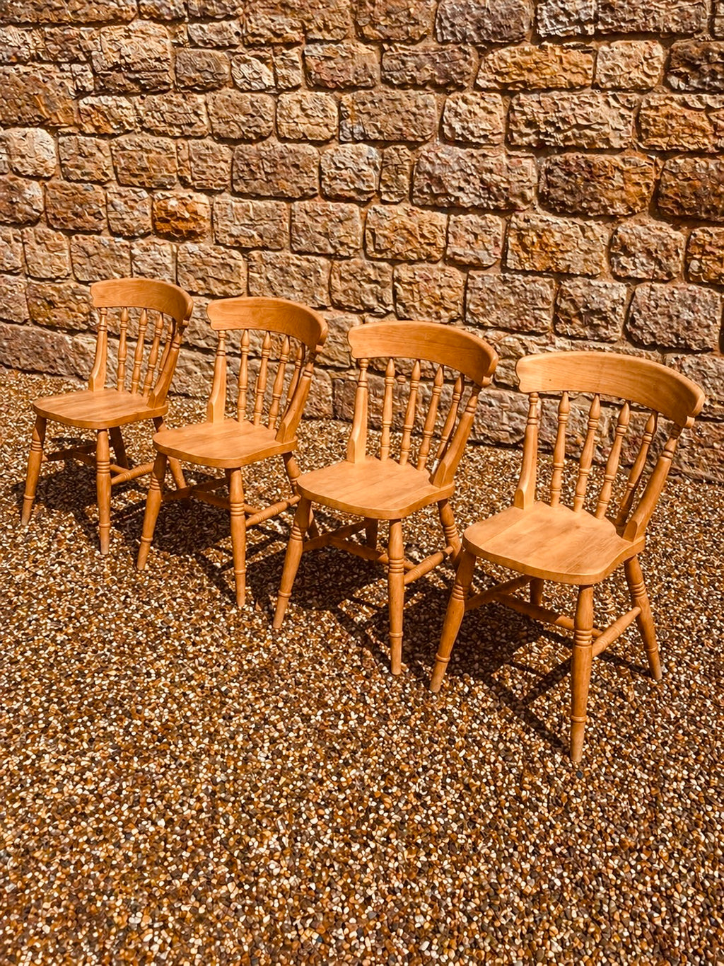 Set of 4 Vintage Elm & Beech Farmhouse Dining Chairs, Spindle Back Kitchen Chairs 1960s–1970s