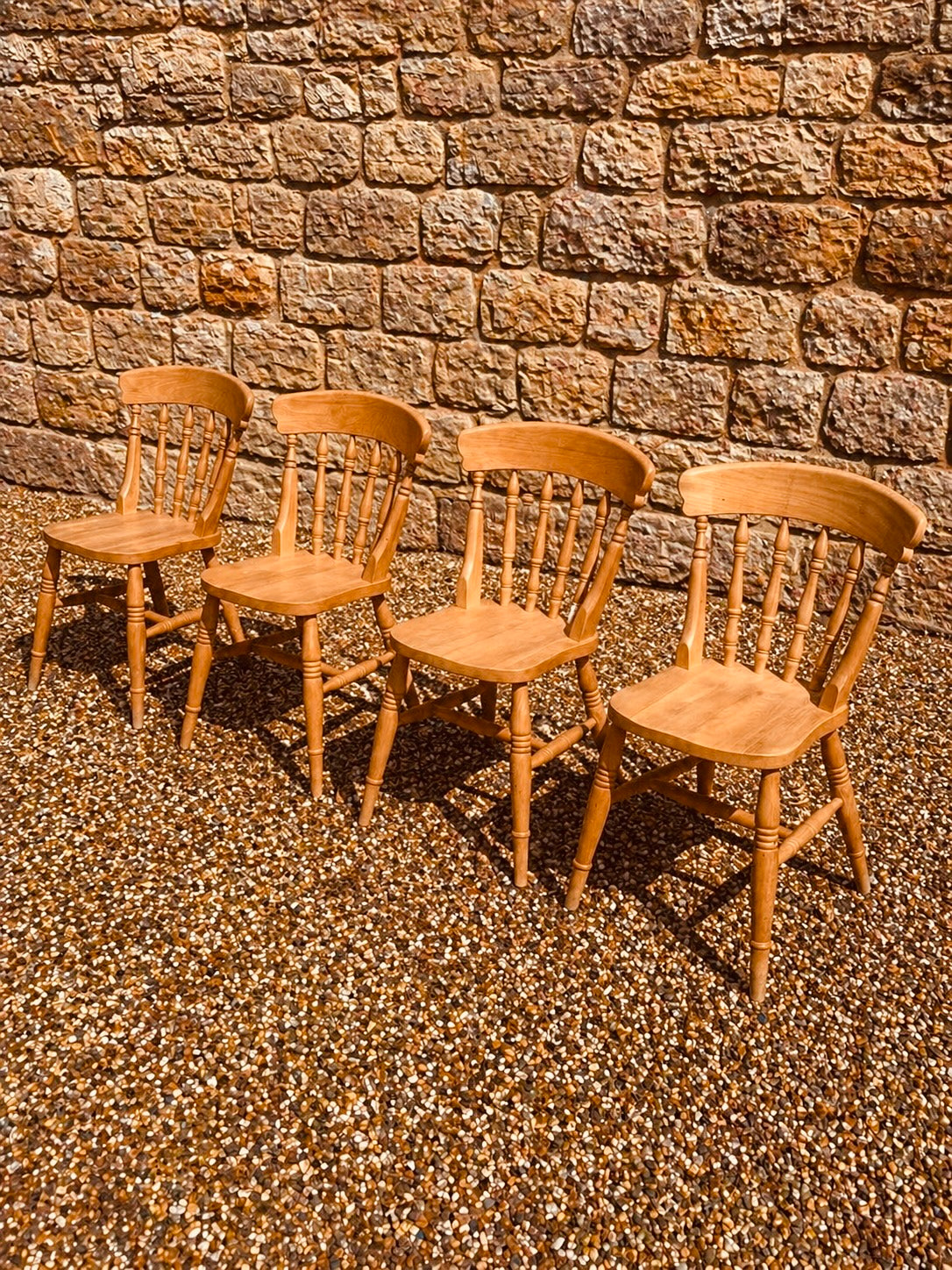 Set of 4 Vintage Elm & Beech Farmhouse Dining Chairs, Spindle Back Kitchen Chairs 1960s–1970s