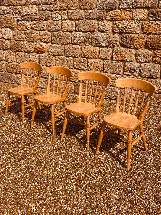 Set of 4 Vintage Elm & Beech Farmhouse Dining Chairs, Spindle Back Kitchen Chairs 1960s–1970s