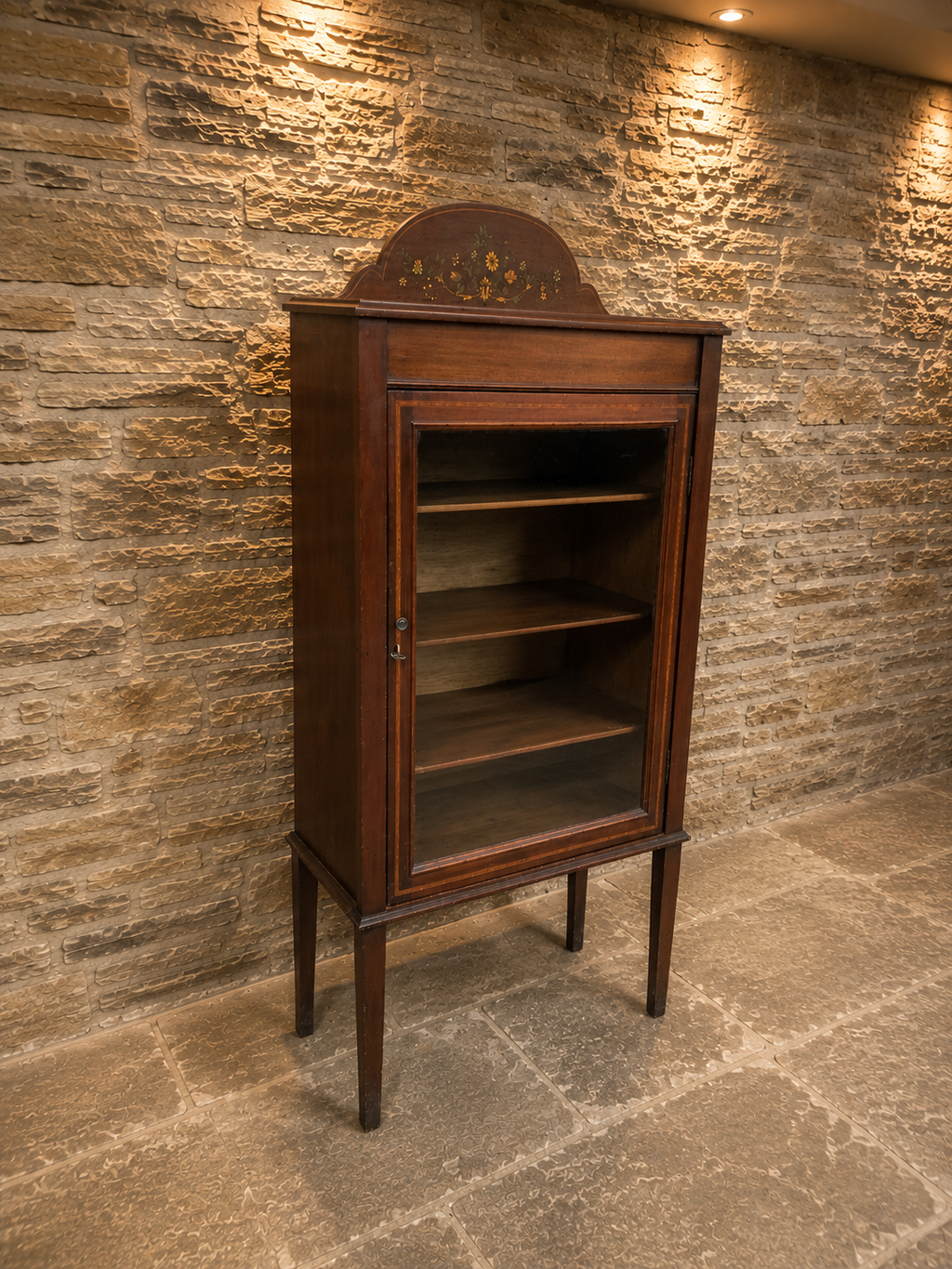 Antique Edwardian Inlaid Mahogany Display Cabinet | Sheraton Revival Glazed Bookcase | English Curio Cabinet | Circa 1905–1915