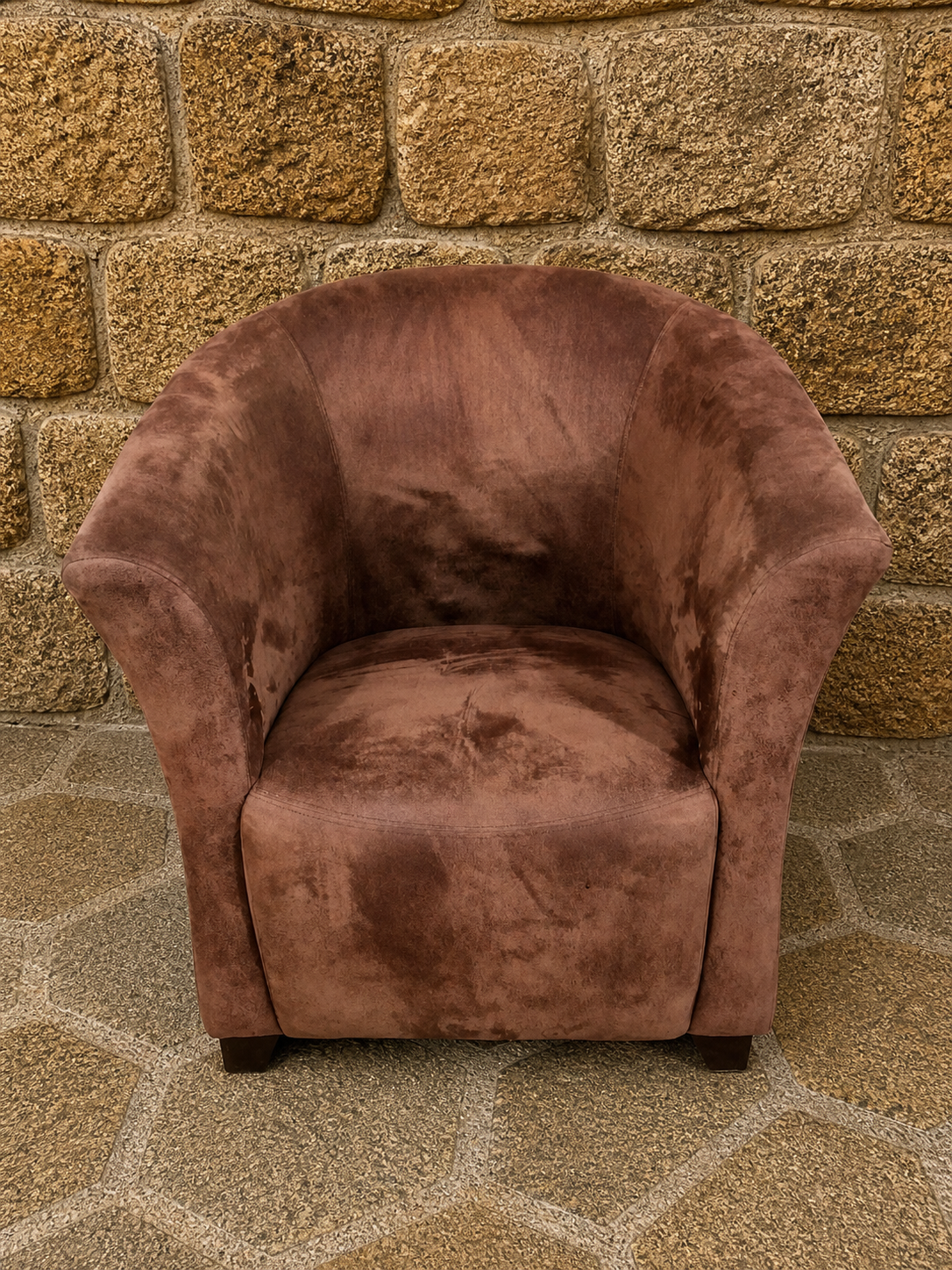 Brown Suede Tub Chair – Distressed Effect Upholstered Accent Armchair