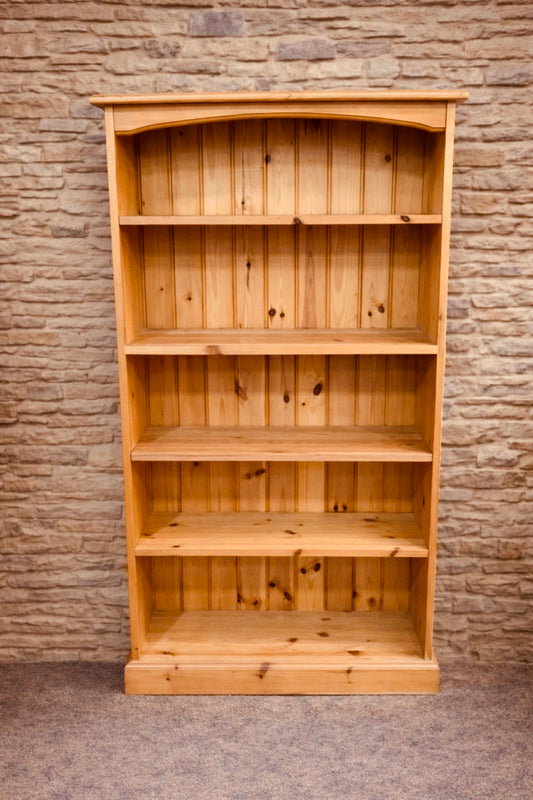 Rustic Solid Pine Bookcase – Wide Farmhouse Shelving Unit