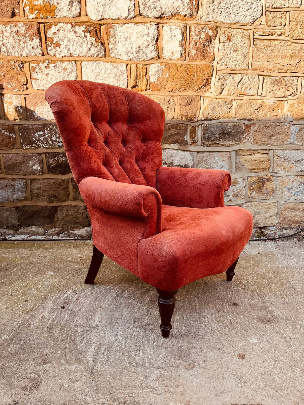 Vintage Red Wingback Armchair – Button Back Fireside Chair