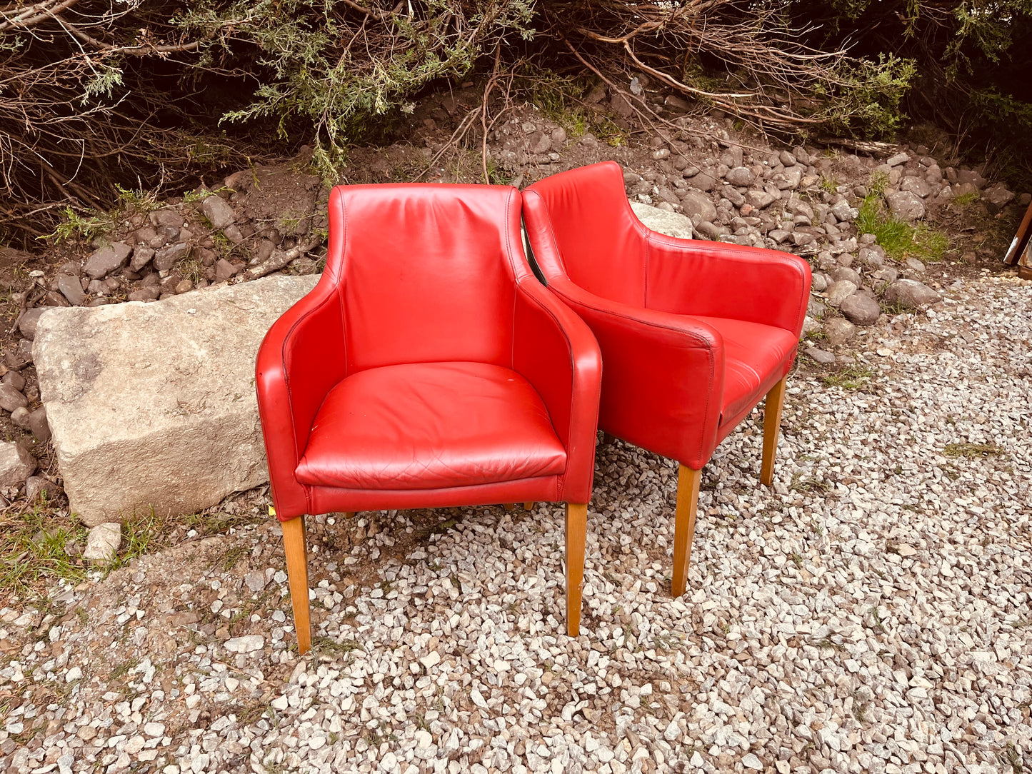Vintage Red Leather Armchairs – Pair of Leather Tub Dining Chairs