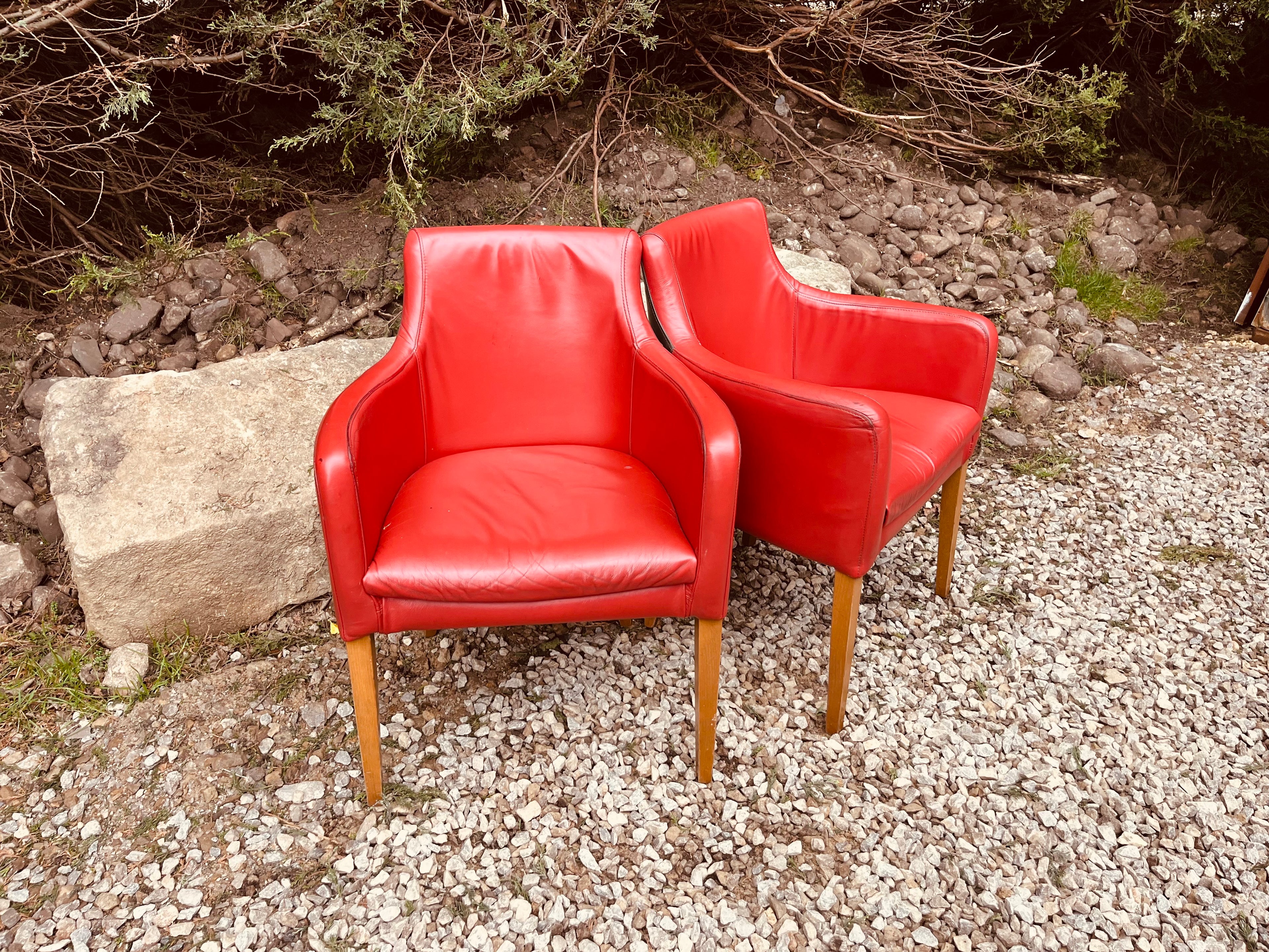 Vintage Red Leather Armchairs – Pair of Leather Tub Dining Chairs
