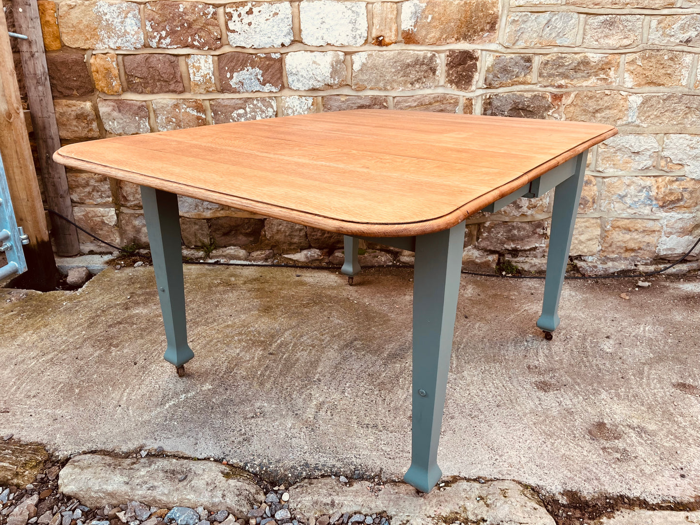 Vintage Drop-Leaf Dining Table with Restored Oak Top & Painted Legs