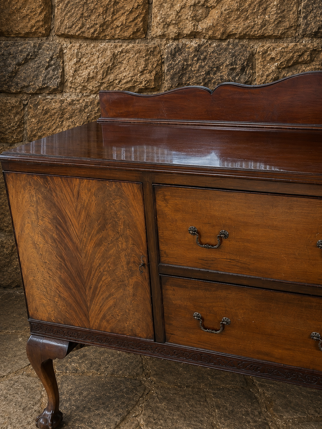 Antique Georgian Revival Mahogany Sideboard – Flame Mahogany Serving Cabinet