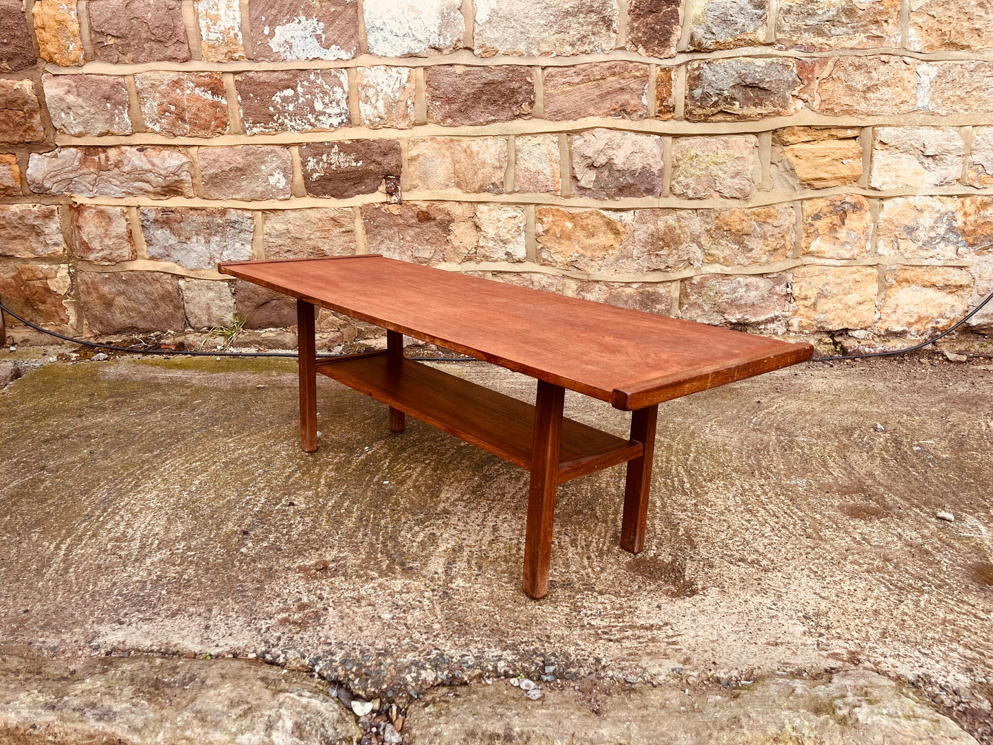Vintage Mid-Century Teak Coffee Table with Lower Shelf | 1960s Scandinavian Design