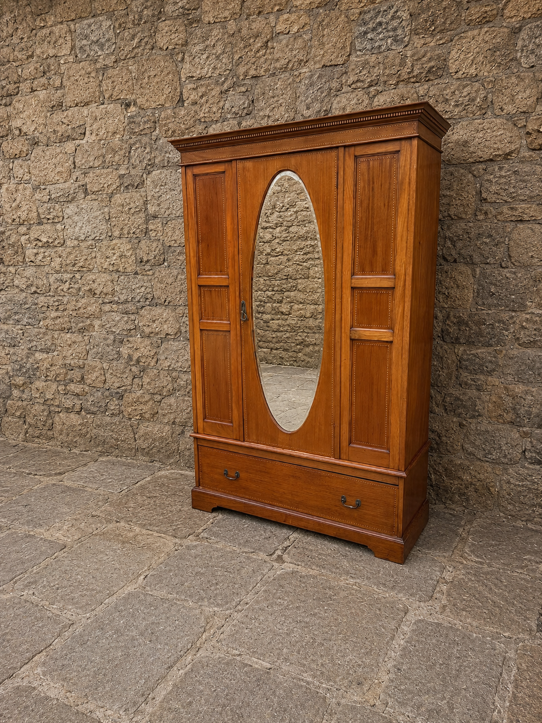Antique Edwardian Inlaid Mahogany Mirrored Wardrobe | Circa 1905–1915