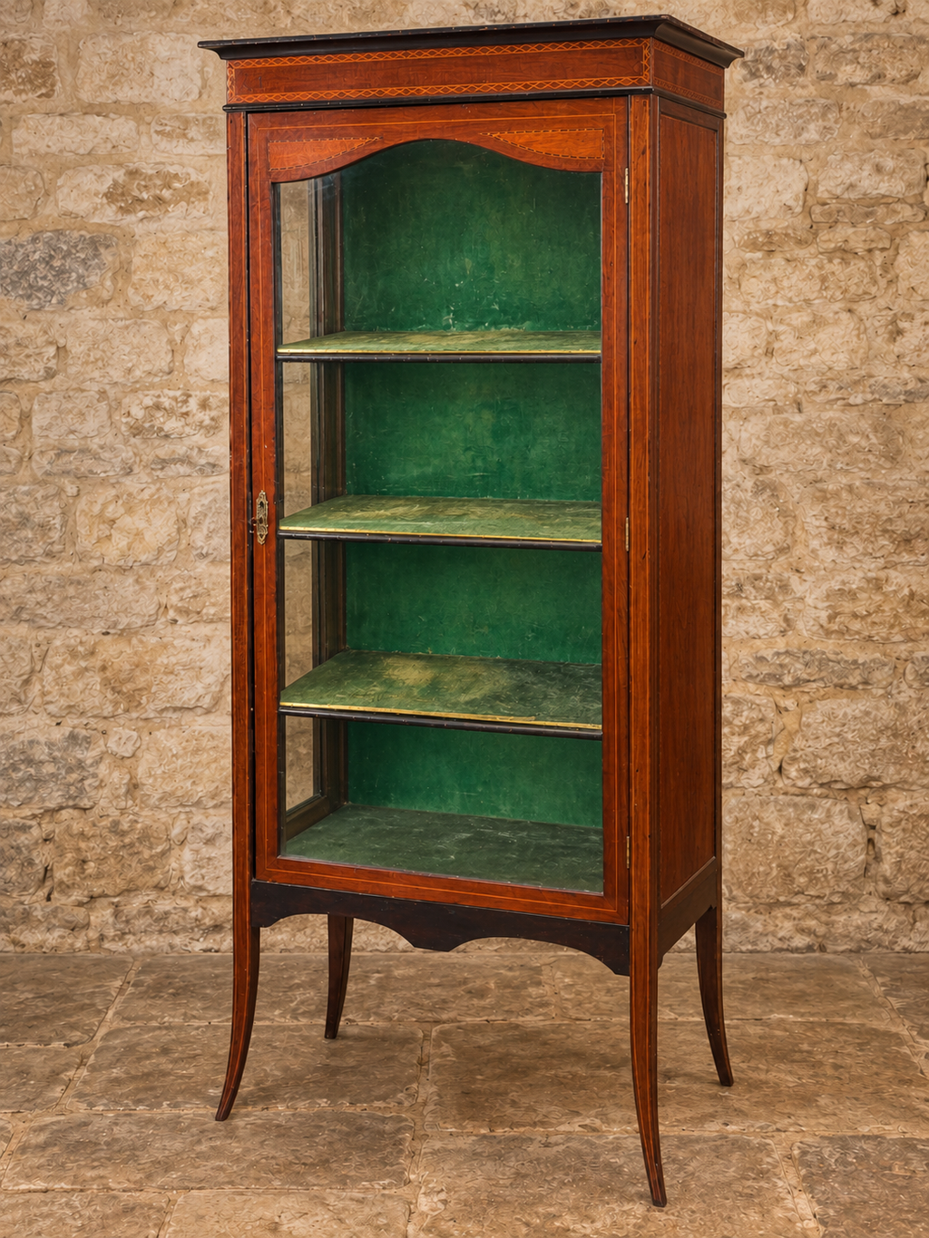 Antique inlaid glazed display cabinet, circa 1900