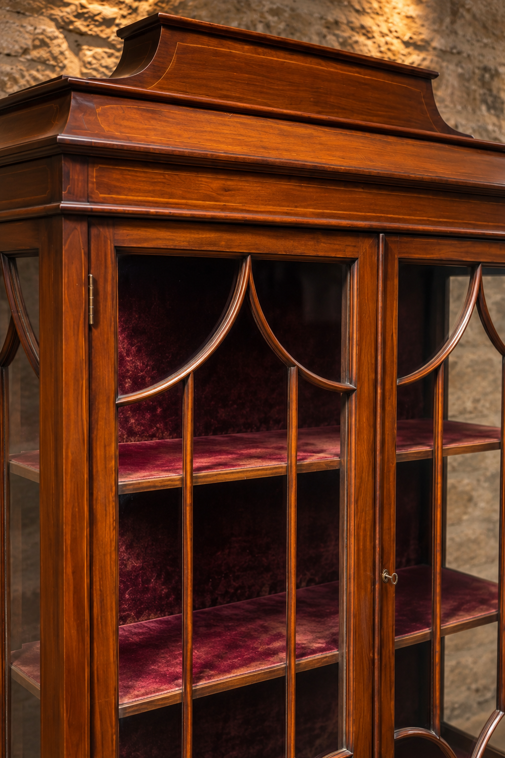 Antique Edwardian Mahogany Inlaid Glazed Display Cabinet