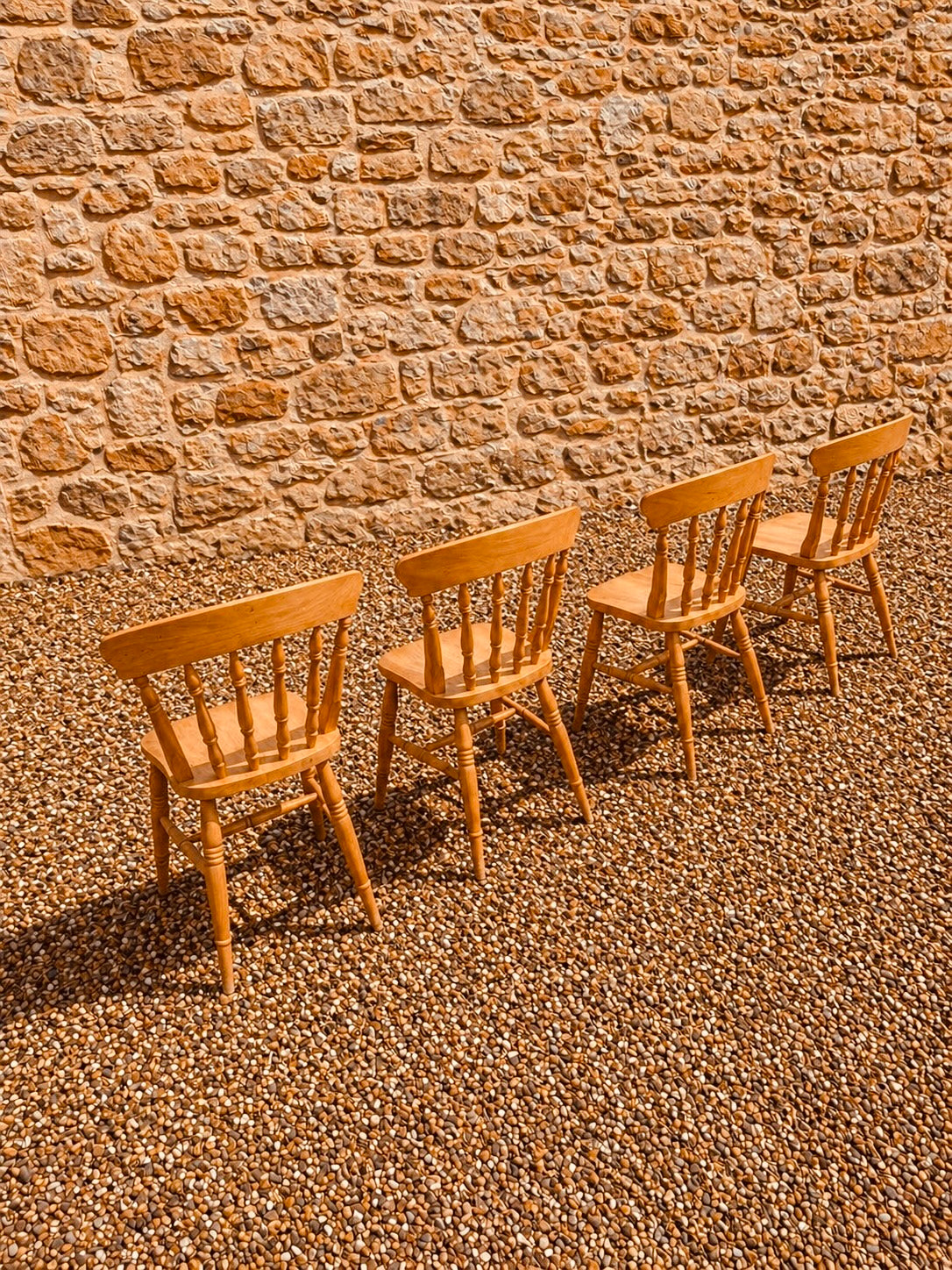 Set of 4 Vintage Elm & Beech Farmhouse Dining Chairs, Spindle Back Kitchen Chairs 1960s–1970s
