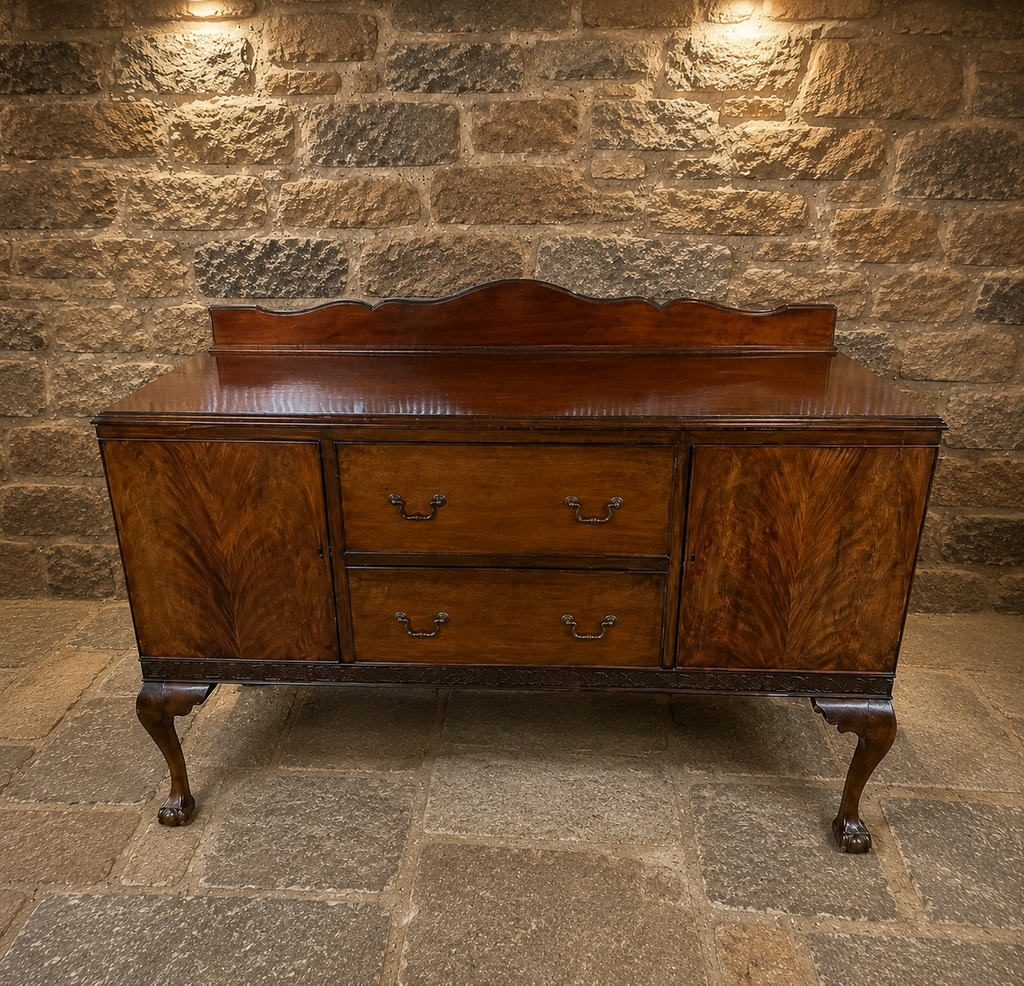 Antique Chippendale Revival Figured Walnut Sideboard – Circa 1920 – Ball & Claw Feet