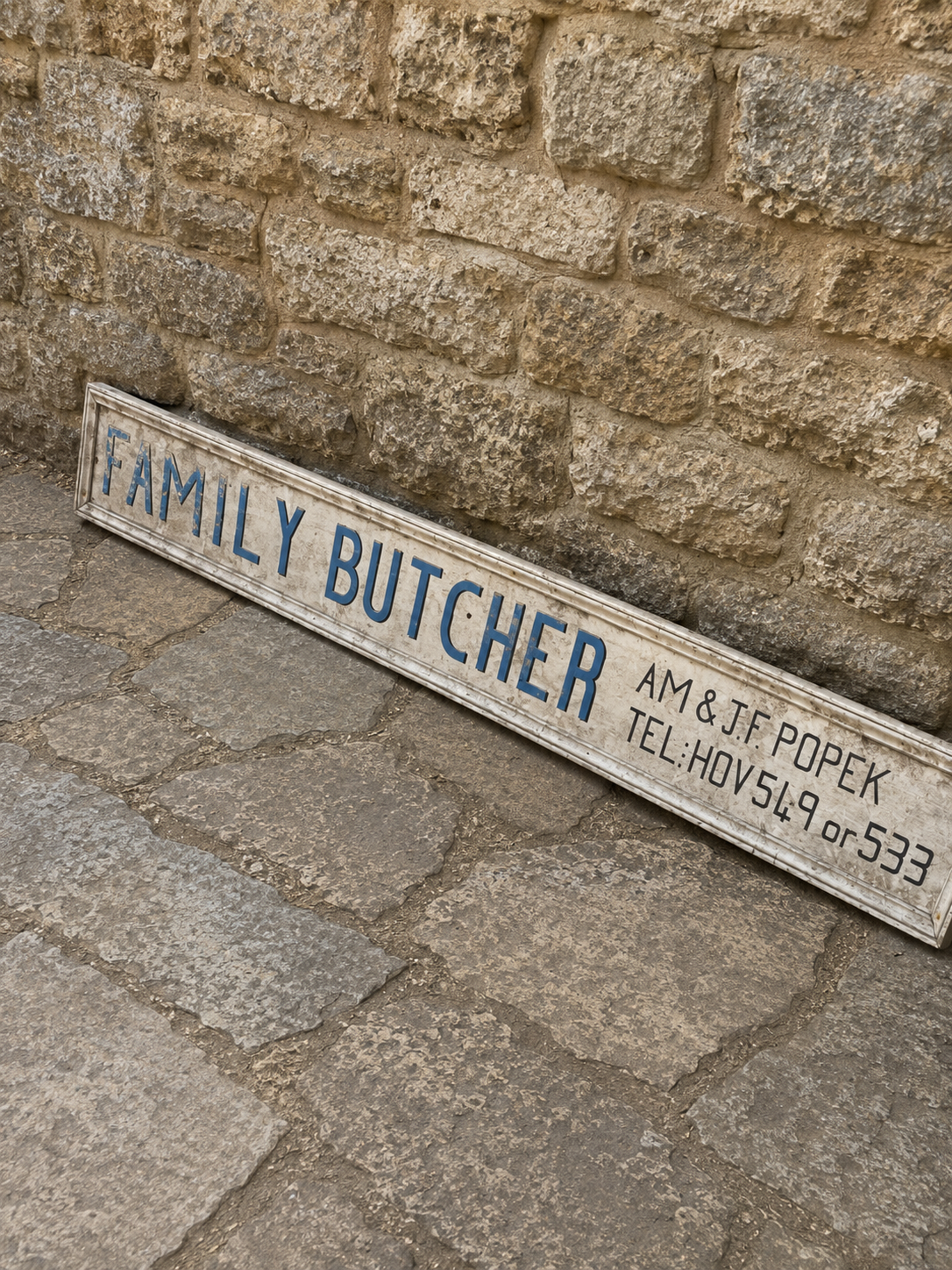 Original Vintage Family Butcher Shop Sign | A.M. & J.F. Popek | Circa 1950s–1960s