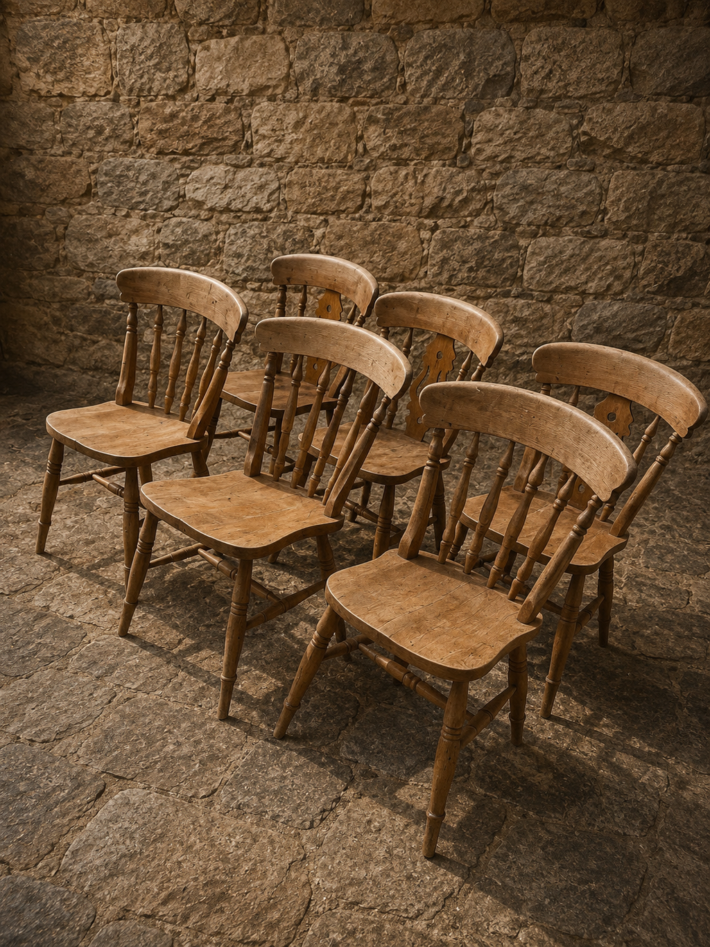 Vintage Set of 6 Farmhouse Dining Chairs