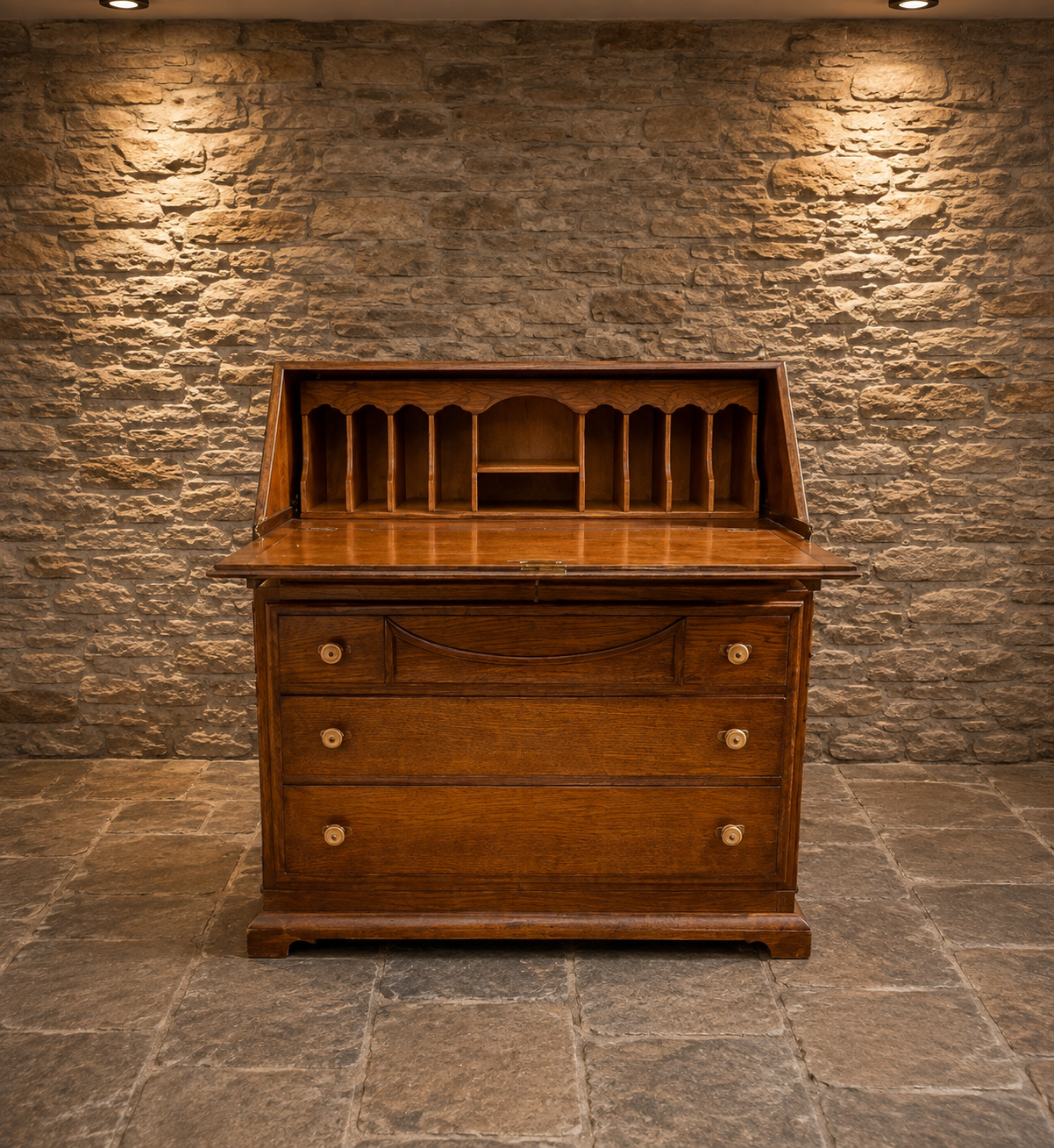 Antique Victorian Oak Bureau c.1890–1910 | Solid Oak Fall Front Writing Bureau