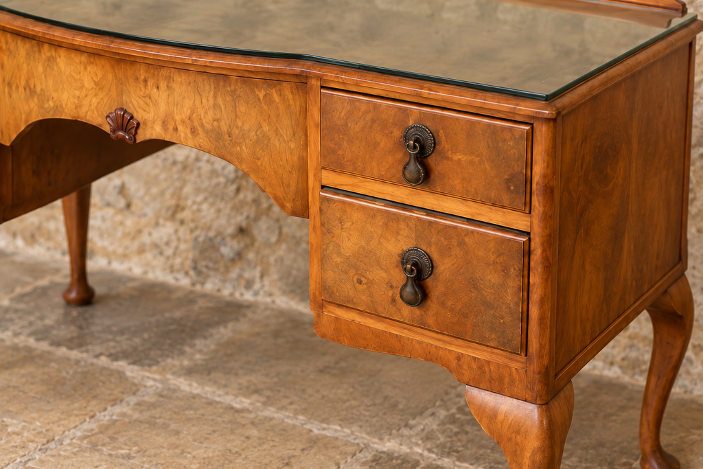 1930s walnut writing desk with cabriole legs