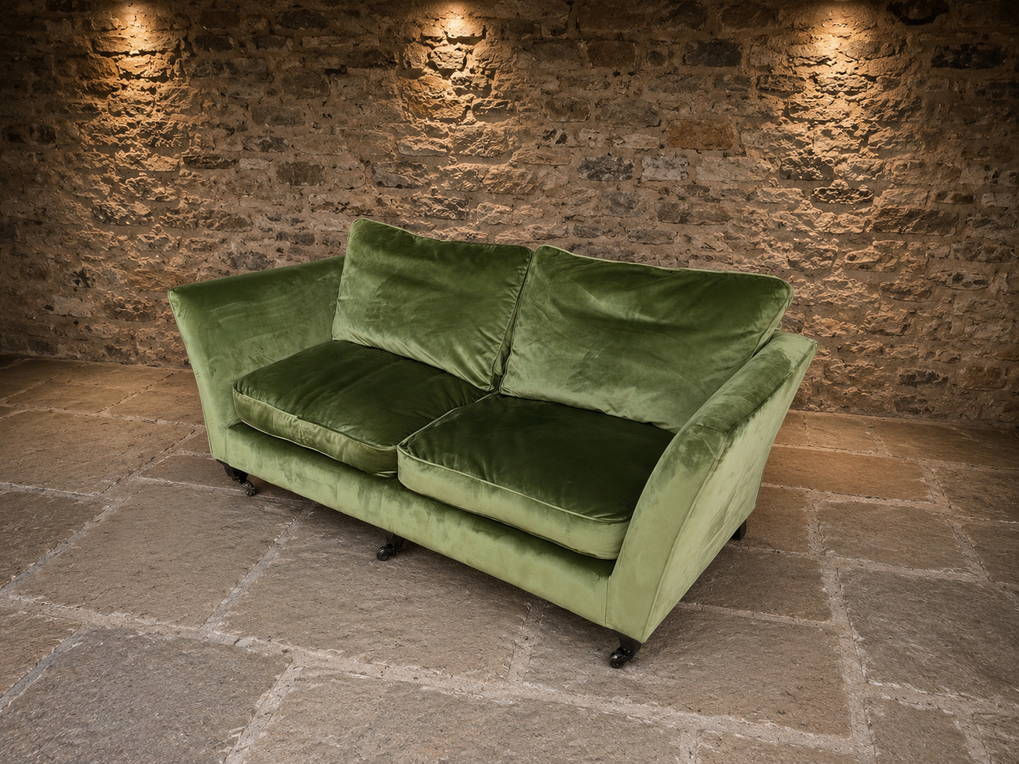 Luxury Olive Green Velvet Two Seater Sofa