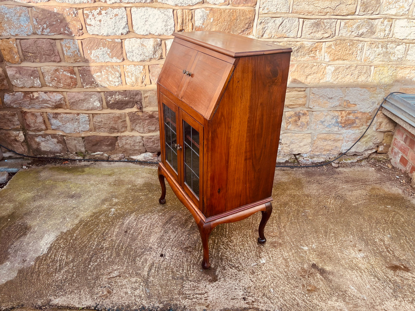 Vintage Walnut Bureau Cabinet on Queen Anne Legs