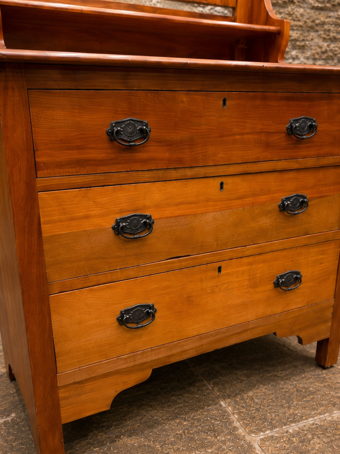 Antique Edwardian Satin Walnut Dressing Table with Original Bevelled Mirror | Art Nouveau Vanity Chest | Circa 1905