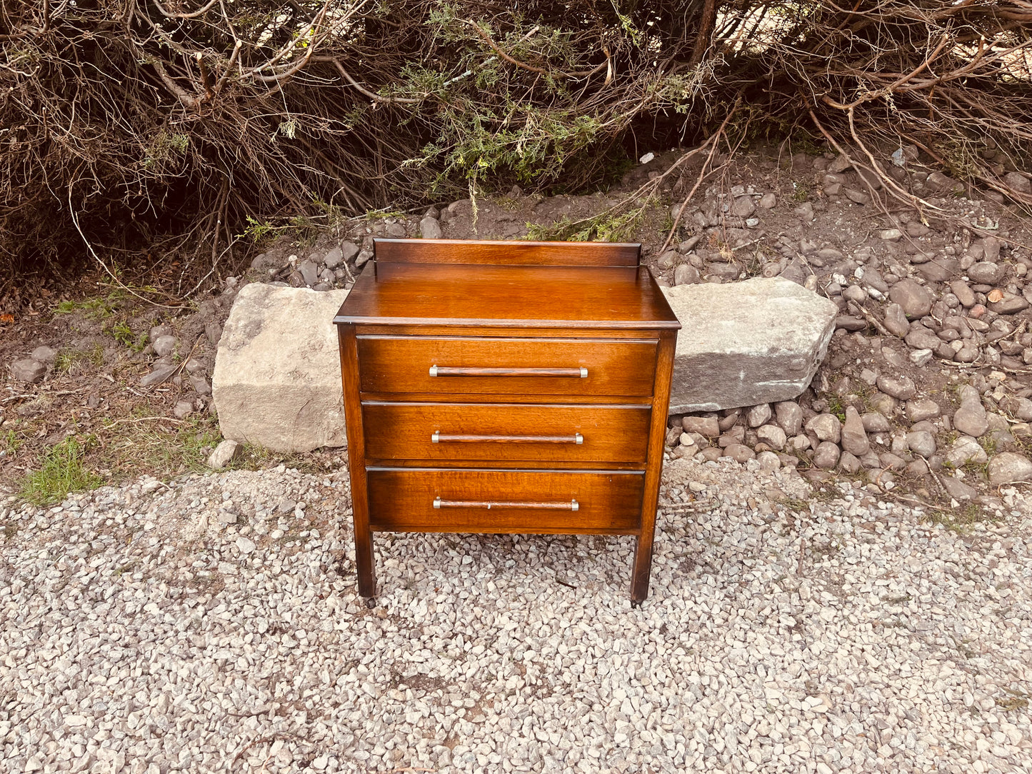 Mid Century Teak Bedside Table with Three Drawers