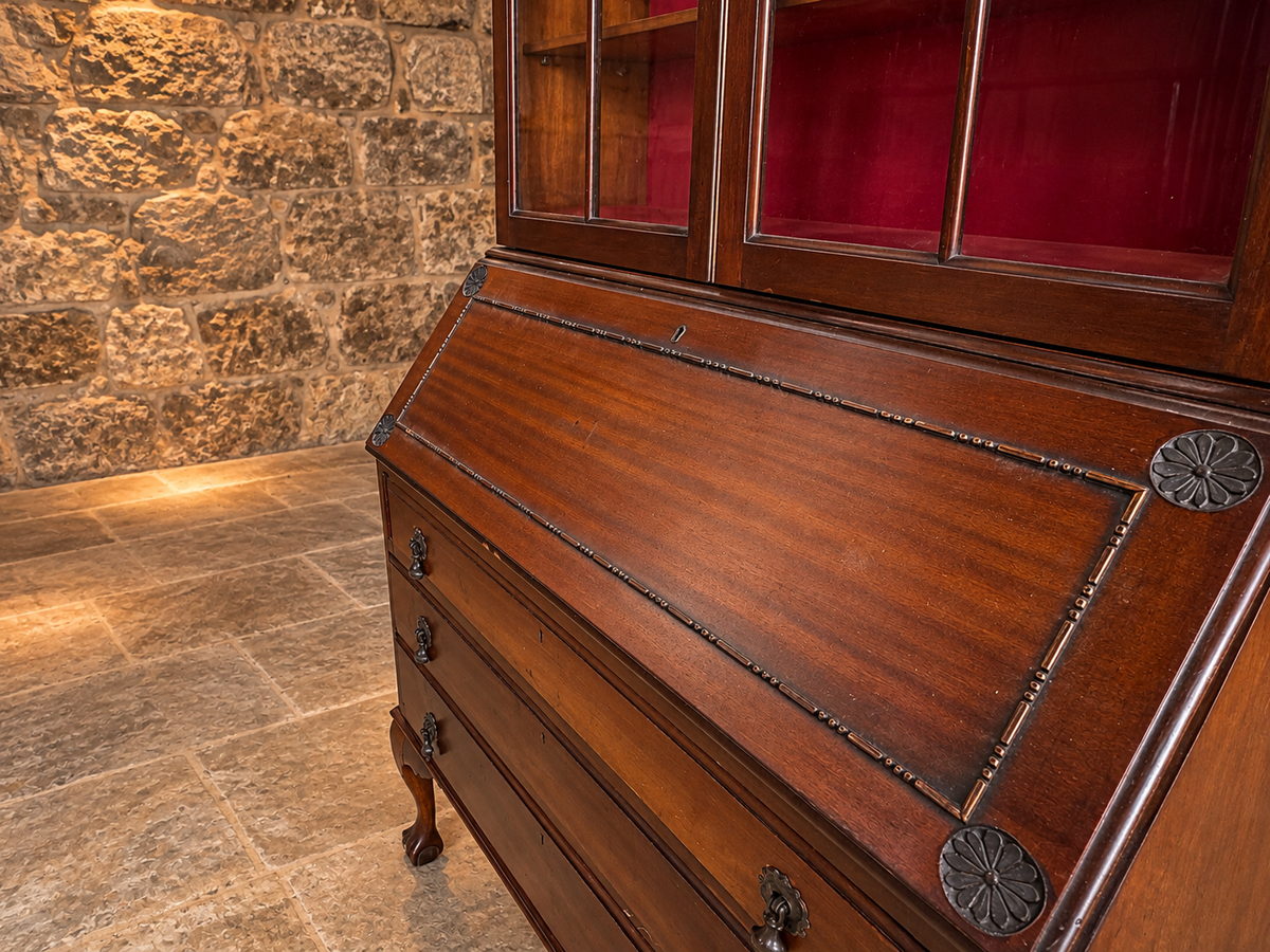 Edwardian Mahogany Bureau Bookcase | Glazed Display Cabinet & Writing Desk