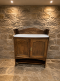 Antique Edwardian Arts & Crafts Oak Washstand | Original Ceramic Top | Hall Cabinet | Bathroom Vanity | Country Cottage Storage Cupboard | Circa 1900–1915