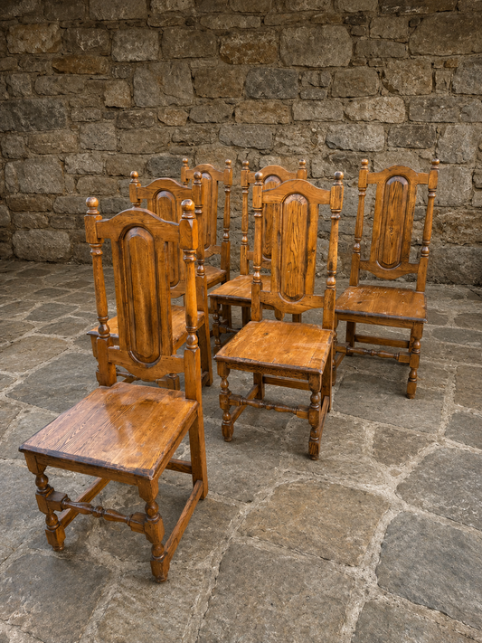 Set of Six Solid Oak Farmhouse Dining Chairs