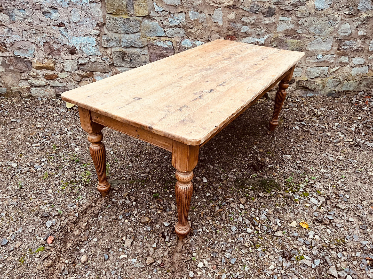 Antique Farmhouse Dining Table – Rustic Aged Top & Turned Legs