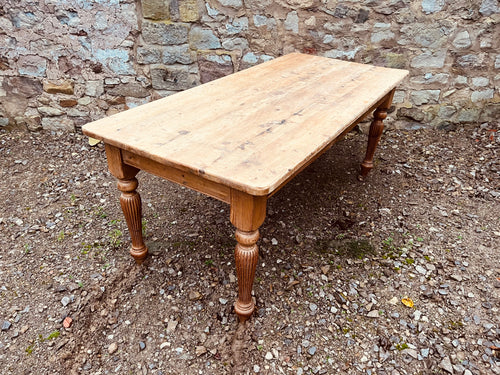 Antique Farmhouse Dining Table – Rustic Aged Top & Turned Legs