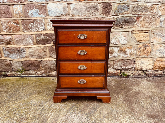 Vintage Solid Wood 4-Drawer Bedside Chest – Rustic Lamp Table Storage