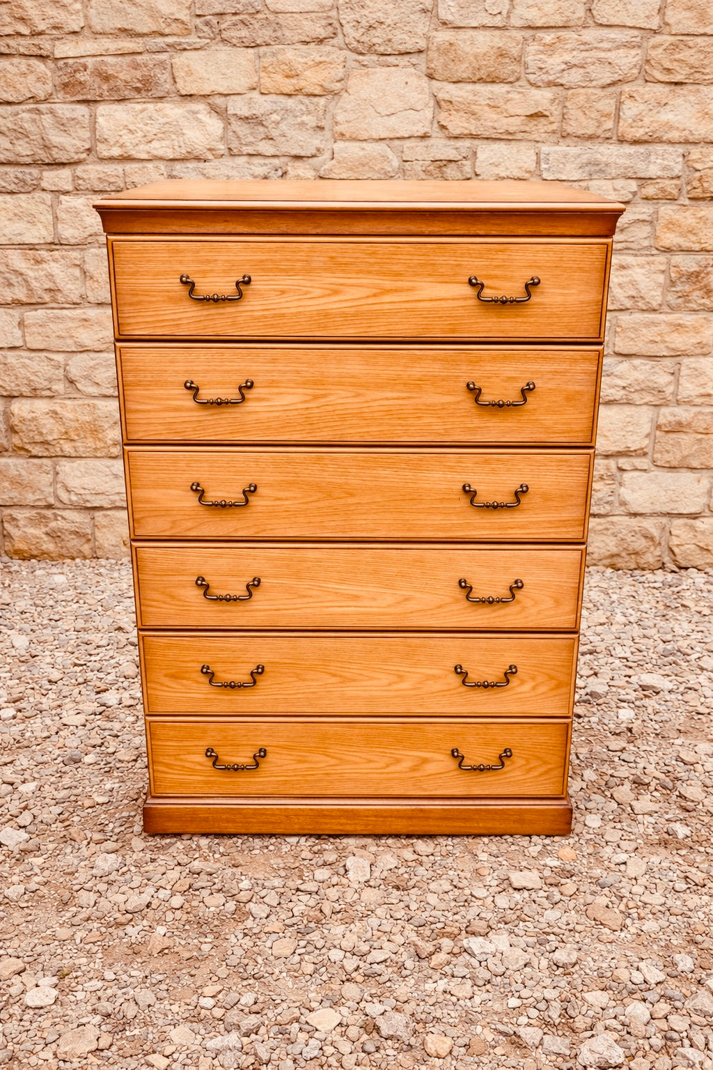 Vintage Style Oak Chest of Drawers – 6 Drawer Tallboy Storage Unit