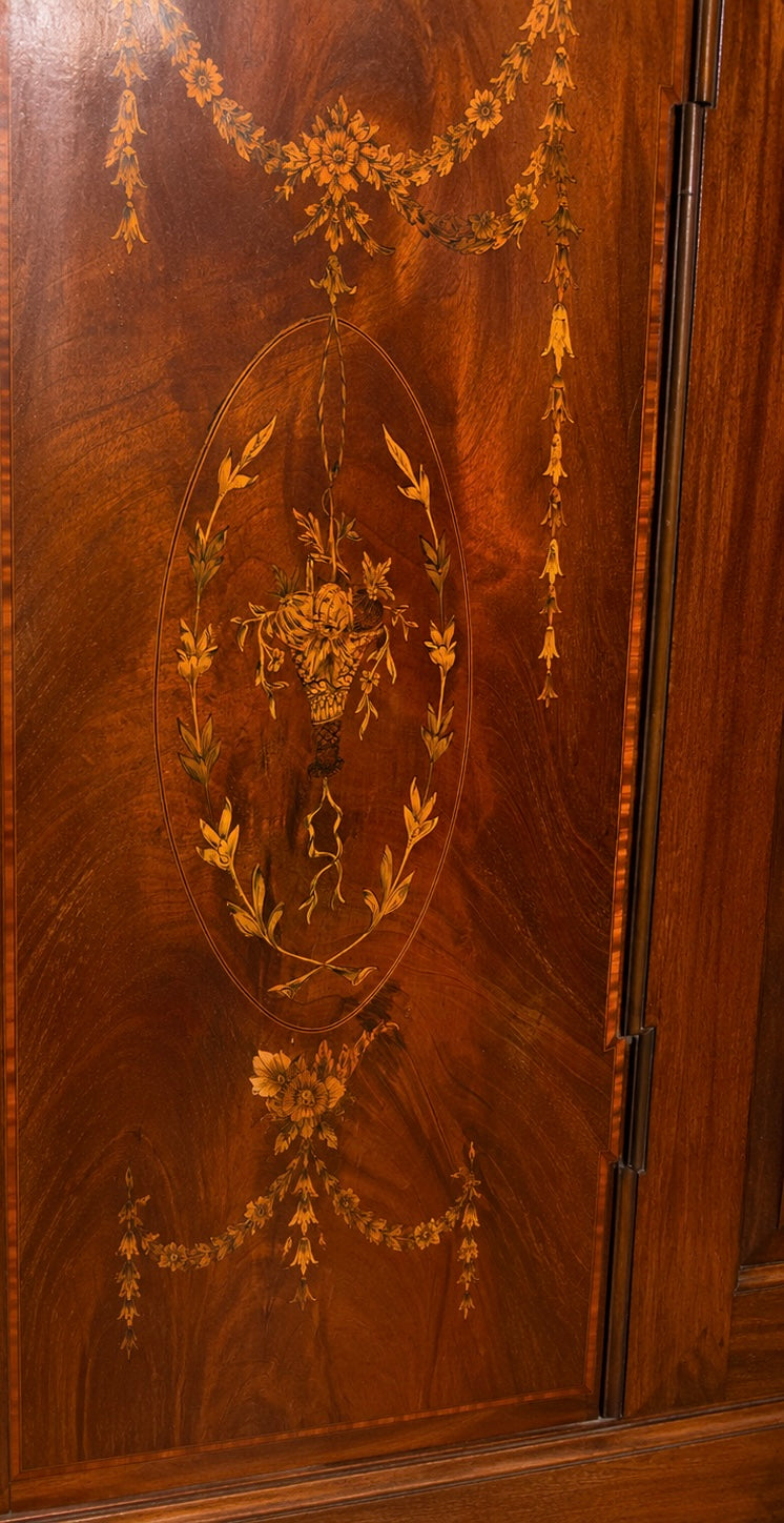 Antique Edwardian Inlaid Mahogany Triple Wardrobe c.1900 – Sheraton Revival Mirrored Wardrobe