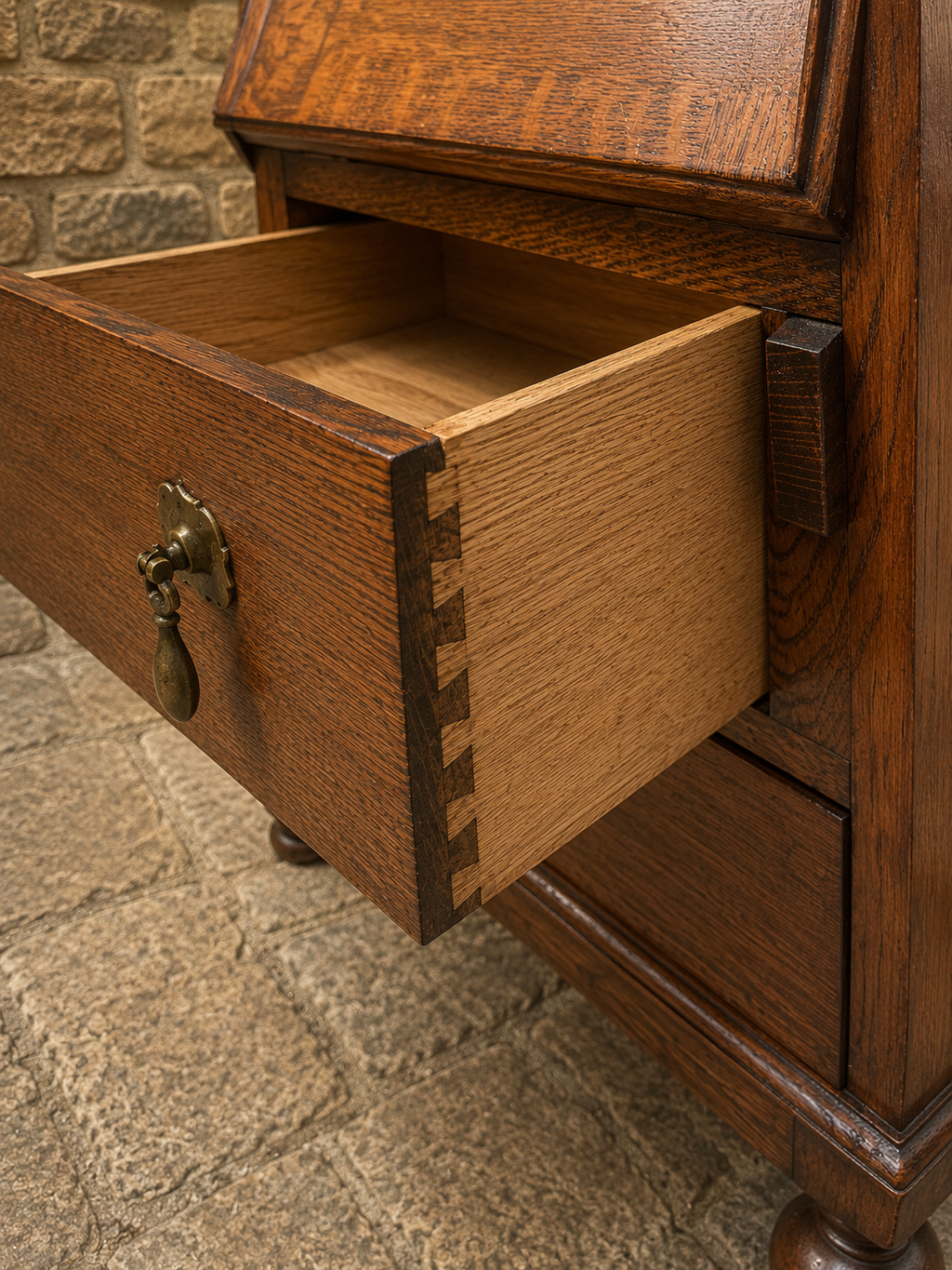 Antique Oak Arts & Crafts Bureau Desk c.1920–1935 | Jacobean Revival Fall Front Writing Desk